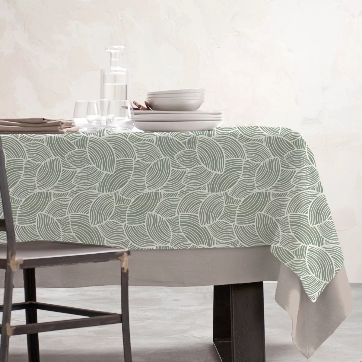 EM - Nappe en coton enduit 150 x 350 cm SARAH vert eucalyptus