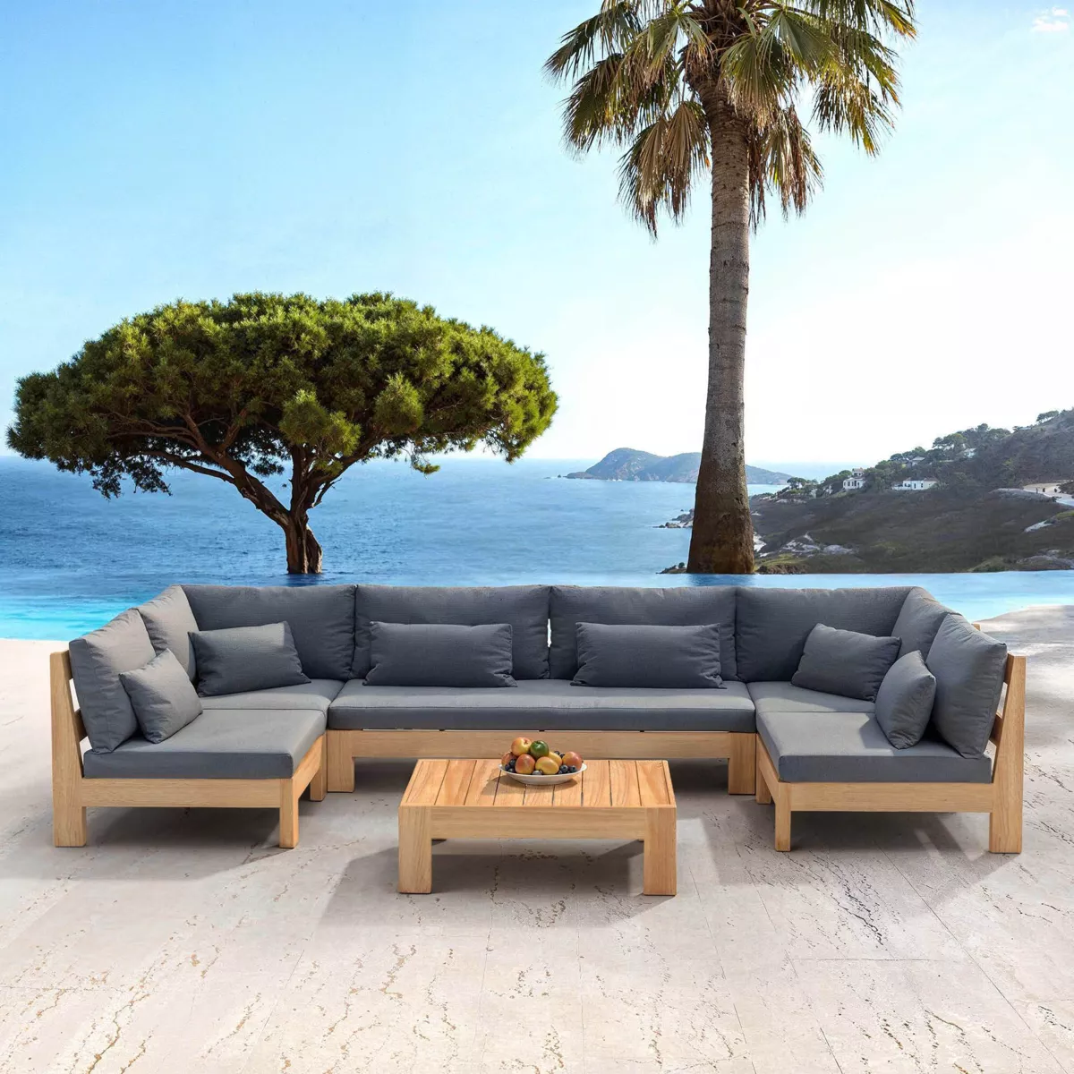 Salotto da giardino angolare in legno di acacia 7 posti 6 pezzi Bornéo Grigio antracite