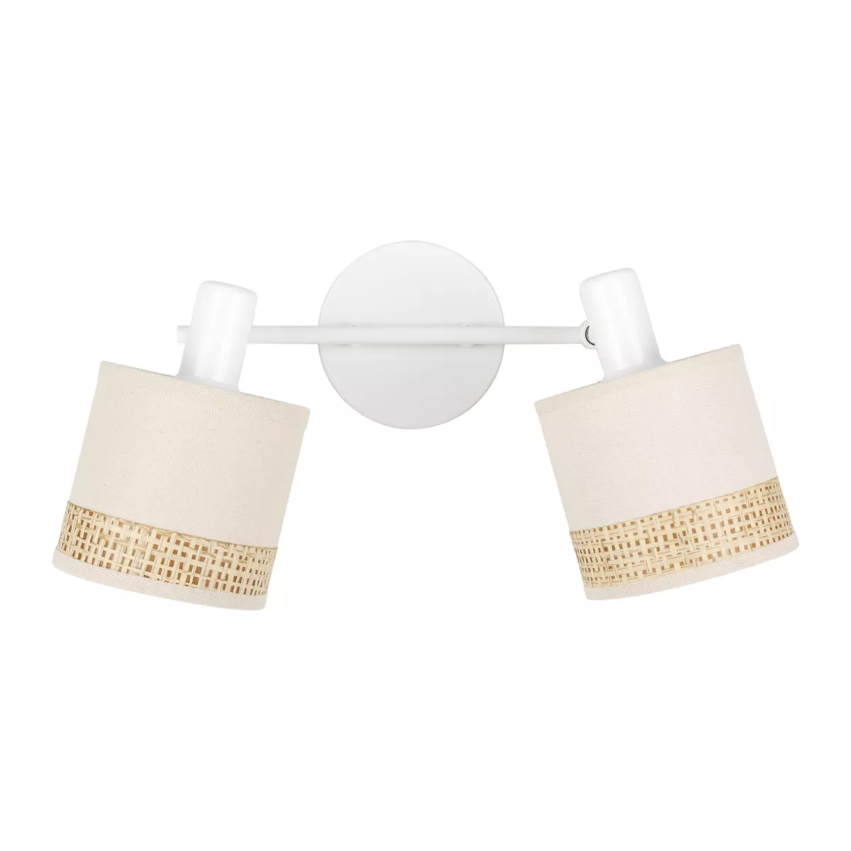 Applique da parete con 2 paralumi orientabili in metallo e rattan (30 x 17 cm) Bohemia Tortora