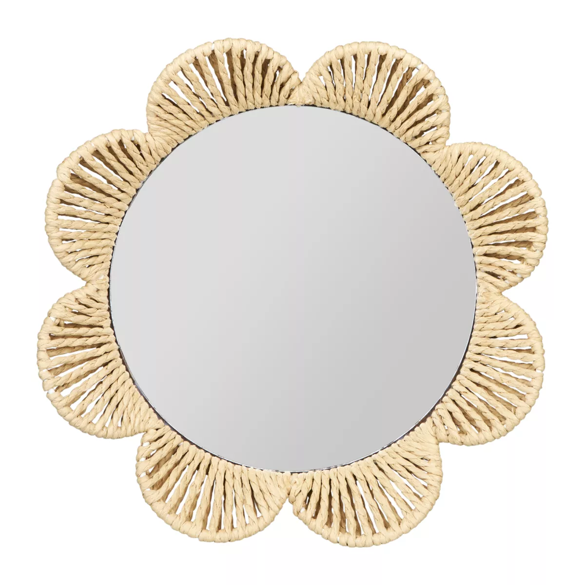 Miroir Rond Rotin 'Fleur' Naturel D21cm - Dim : l29xH4,5xP29cm