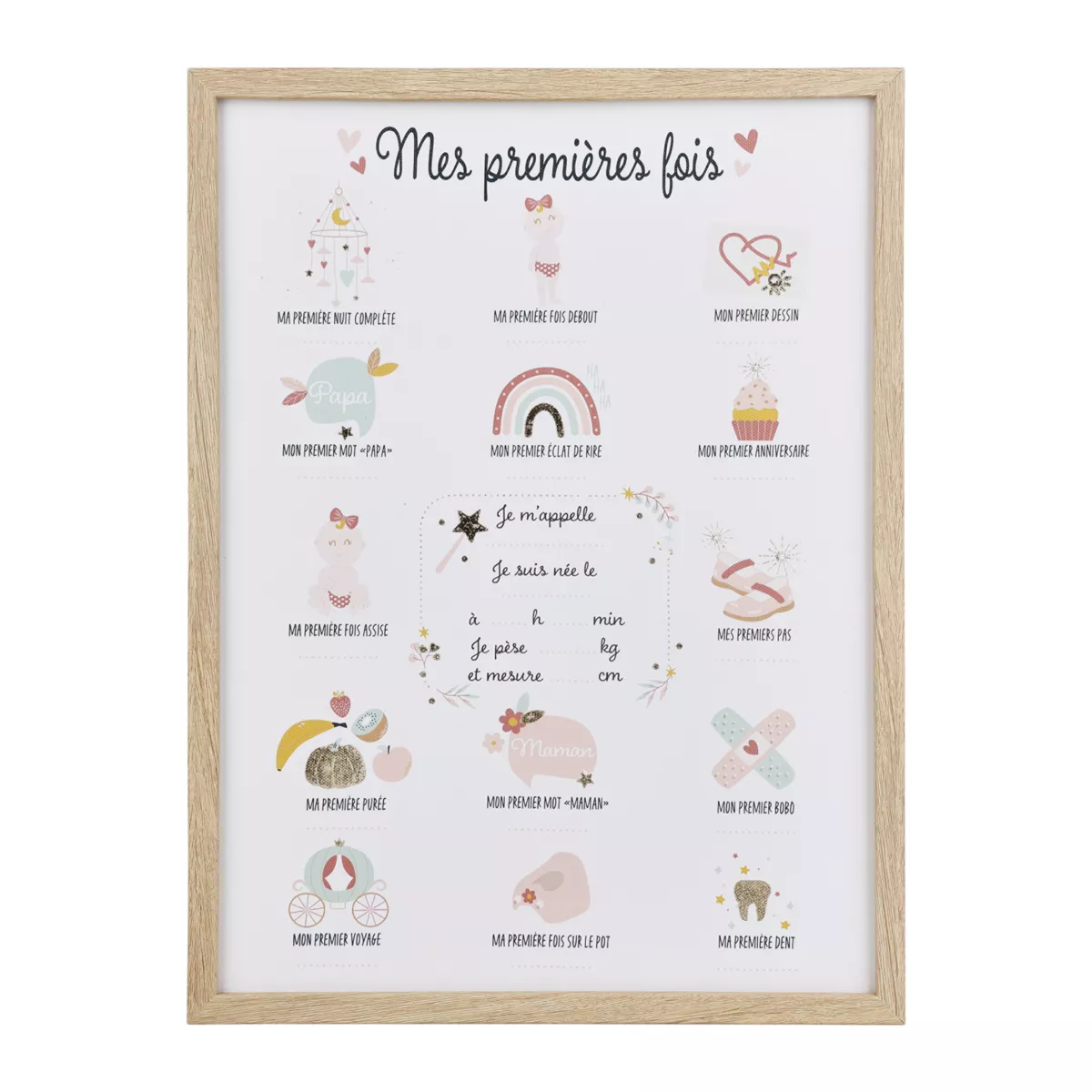 Toile Mes Premires Fois 'Lila' et son Stylo  - Dim : l30xH40xP1,8cm