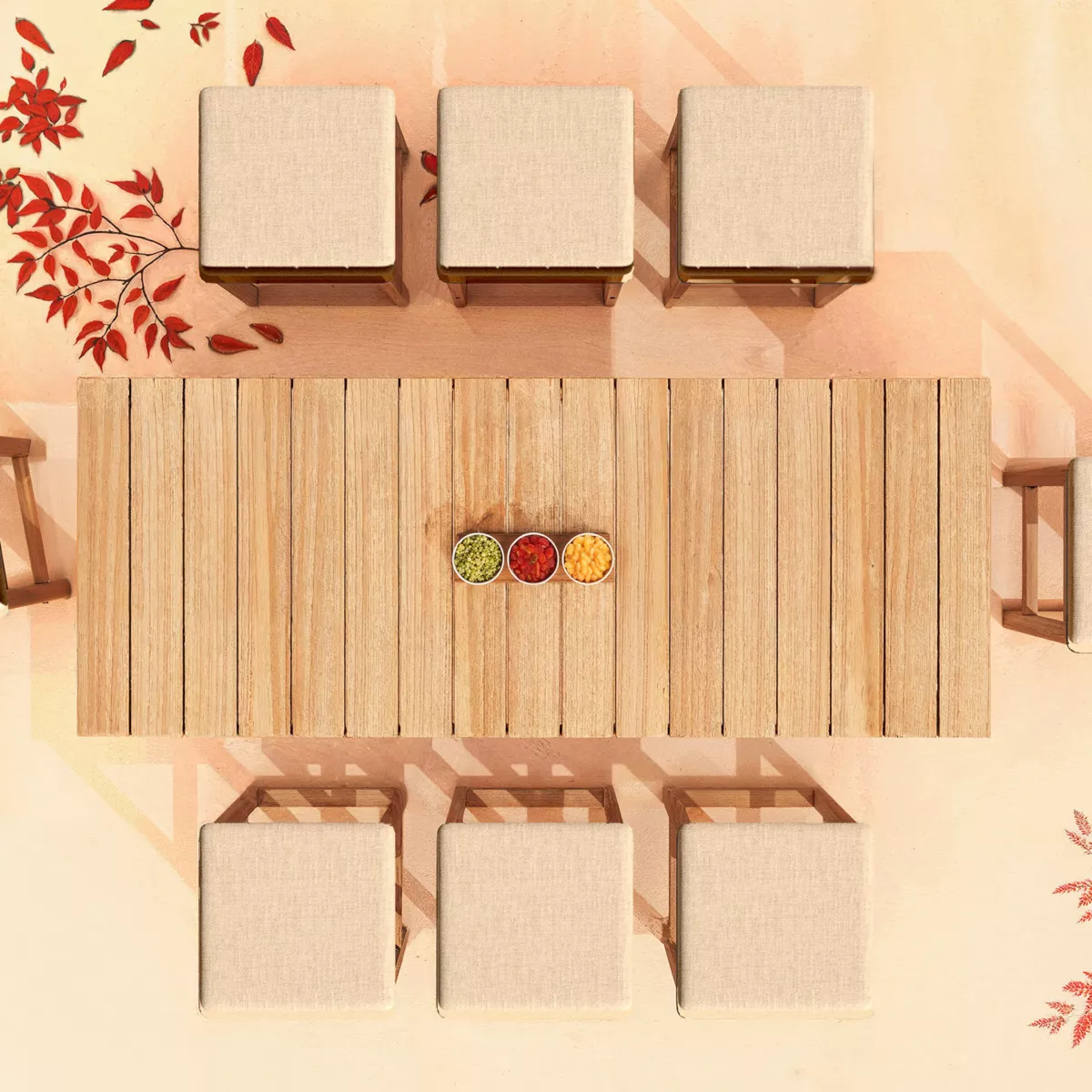 Set di 2 sgabelli alti da giardino in legno di acacia BornÃ©o Naturale