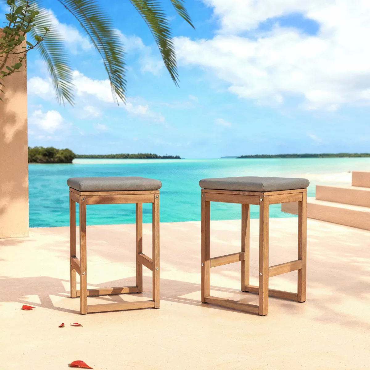 2er Set Barhocker aus Akazie Borneo Anthrazitgrau