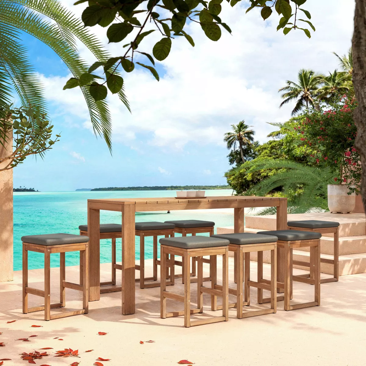 2er Set Barhocker aus Akazie Borneo Anthrazitgrau