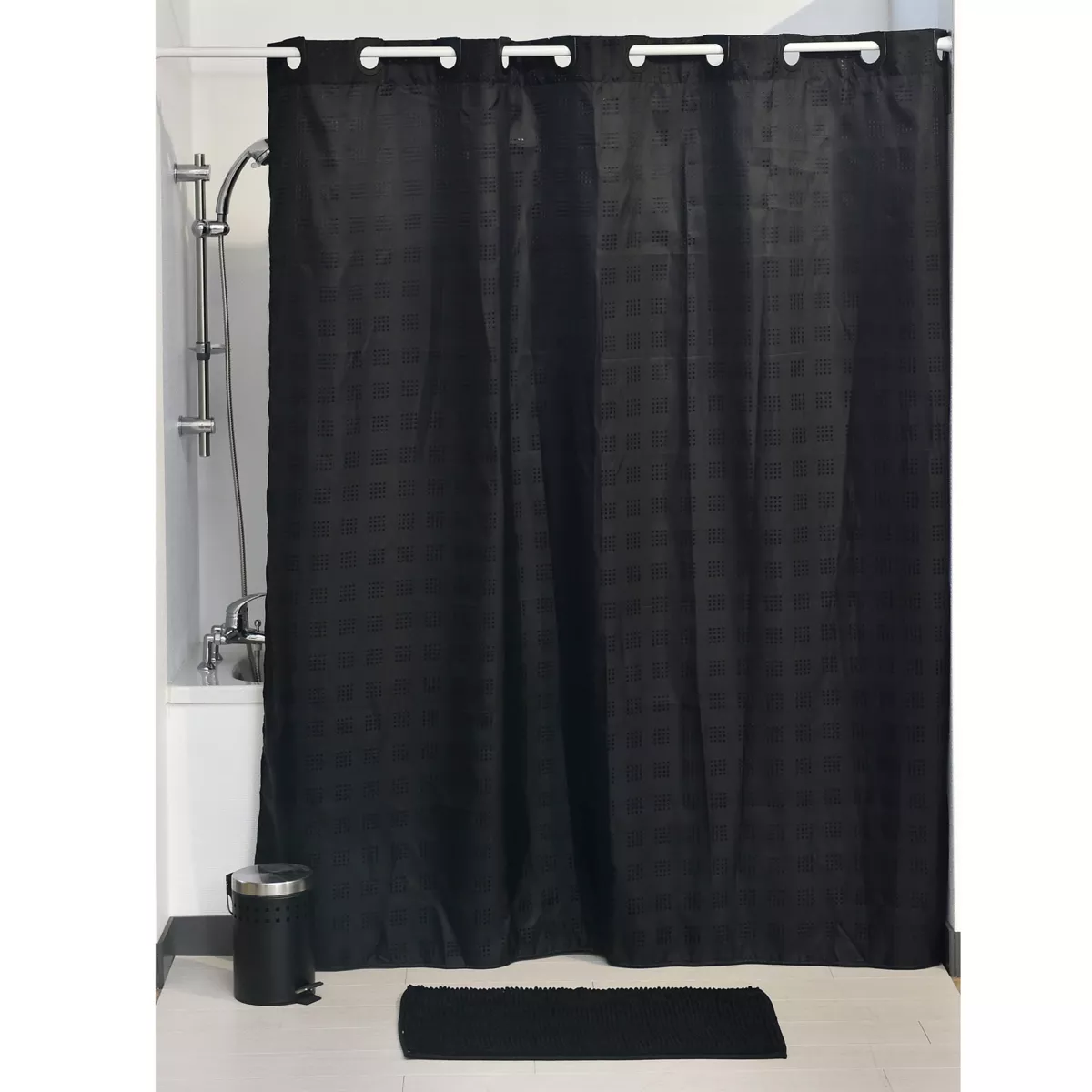 Rideau de douche (200 cm) Carré Noir