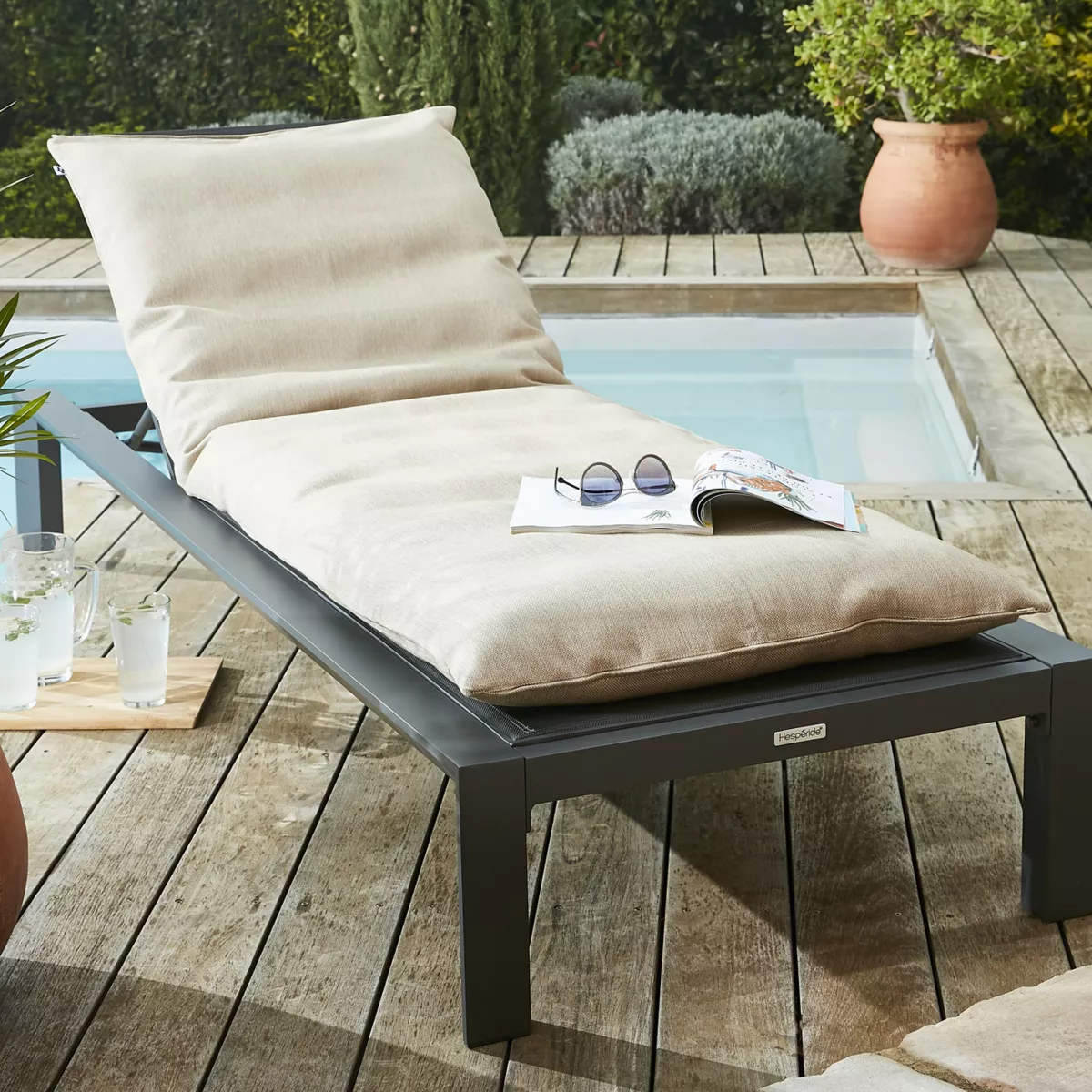 Abnehmbares Sonnenliegen-Kissen (190 x 70 cm) Naia Beige Sandfarben