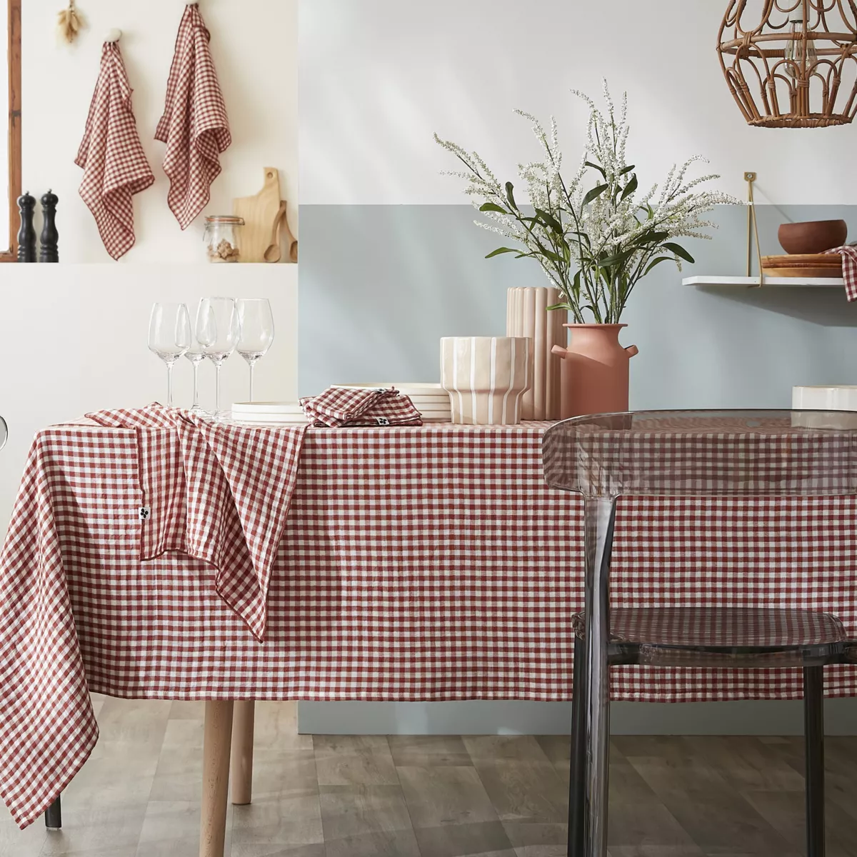 Mantel rectangular de gasa de algodón (150 x 250 cm) Vickie Terracota