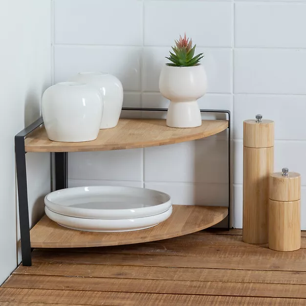 Hjørnehylde i træ med 2 niveauer (H20,5 cm) Ordera Sort