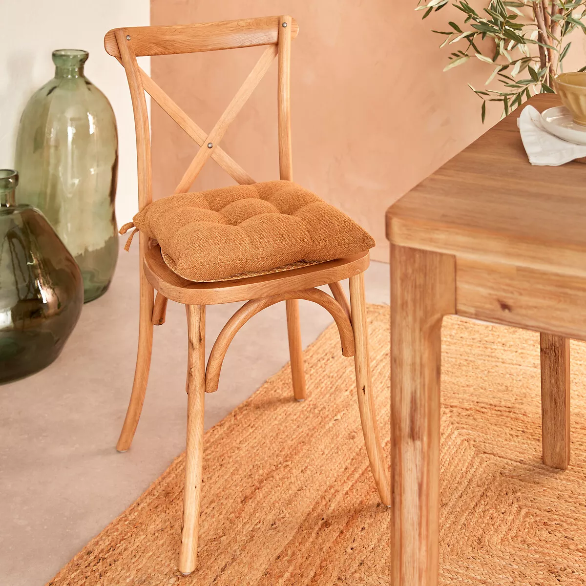 Cojín de silla cuadrado (38 x 38 cm) Clem Canela