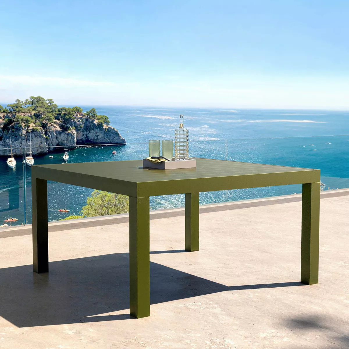  Table de jardin carrée aluminium 8 places (136 x 136 cm) Murano Vert olive
