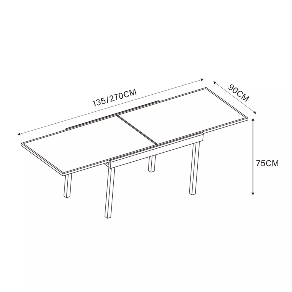 Table de jardin extensible en verre 10 places (135/270 x 90 cm) Murano Bleu pétrole