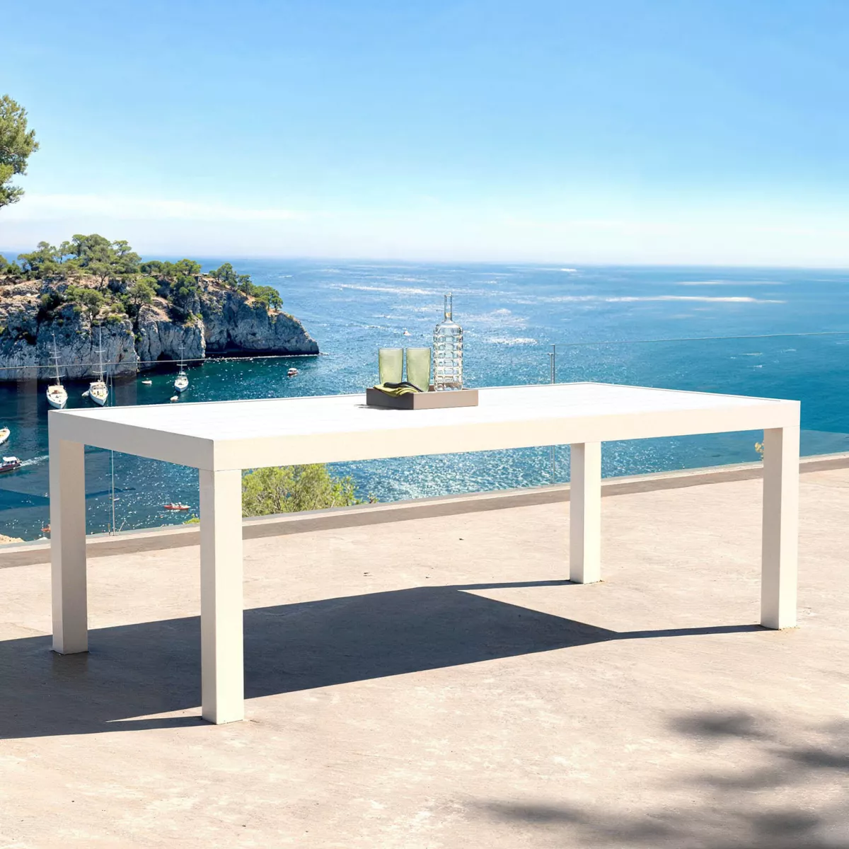 Tavolo da giardino rettangolare 8 posti Alluminio Murano (210 x 100 cm) - Bianco
