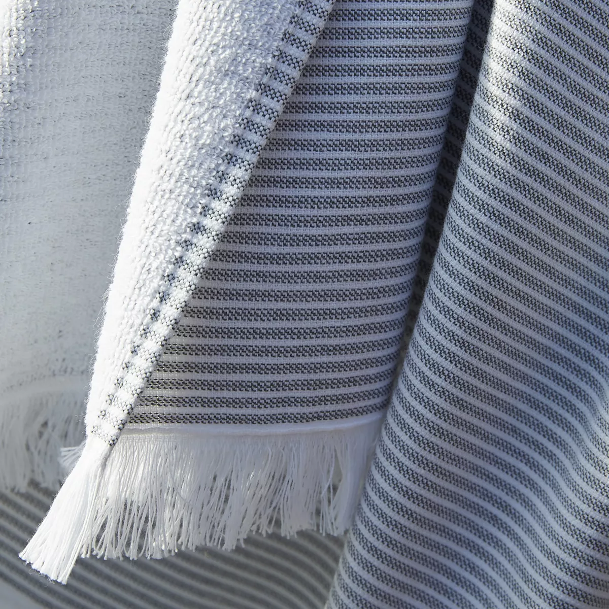 Fouta avec franges 95 x 180 cm Coton tissŽ teint + Žponge NAèL Galet