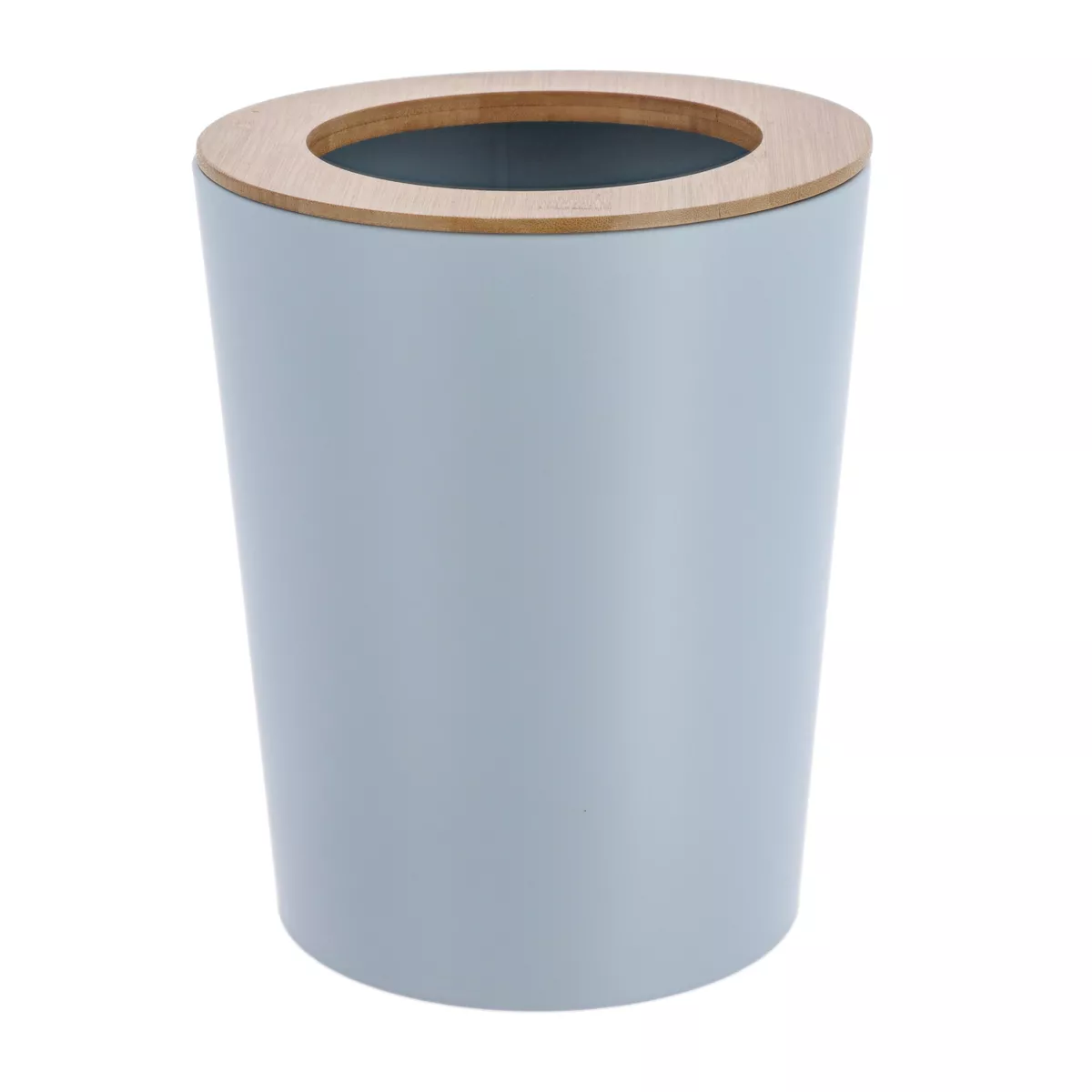POUBELLE METAL EVASEE AVEC COUVERCLE BAMBOU 5L - BLEU CLAIR/BAMBOU