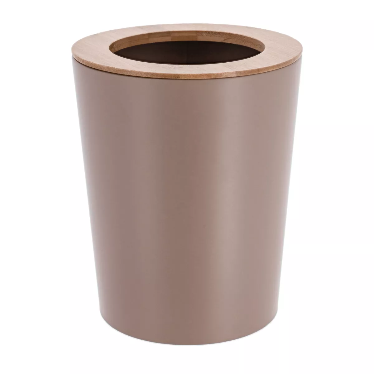 POUBELLE METAL EVASEE AVEC COUVERCLE BAMBOU 5L - CAPPUCCINO/BAMBOU