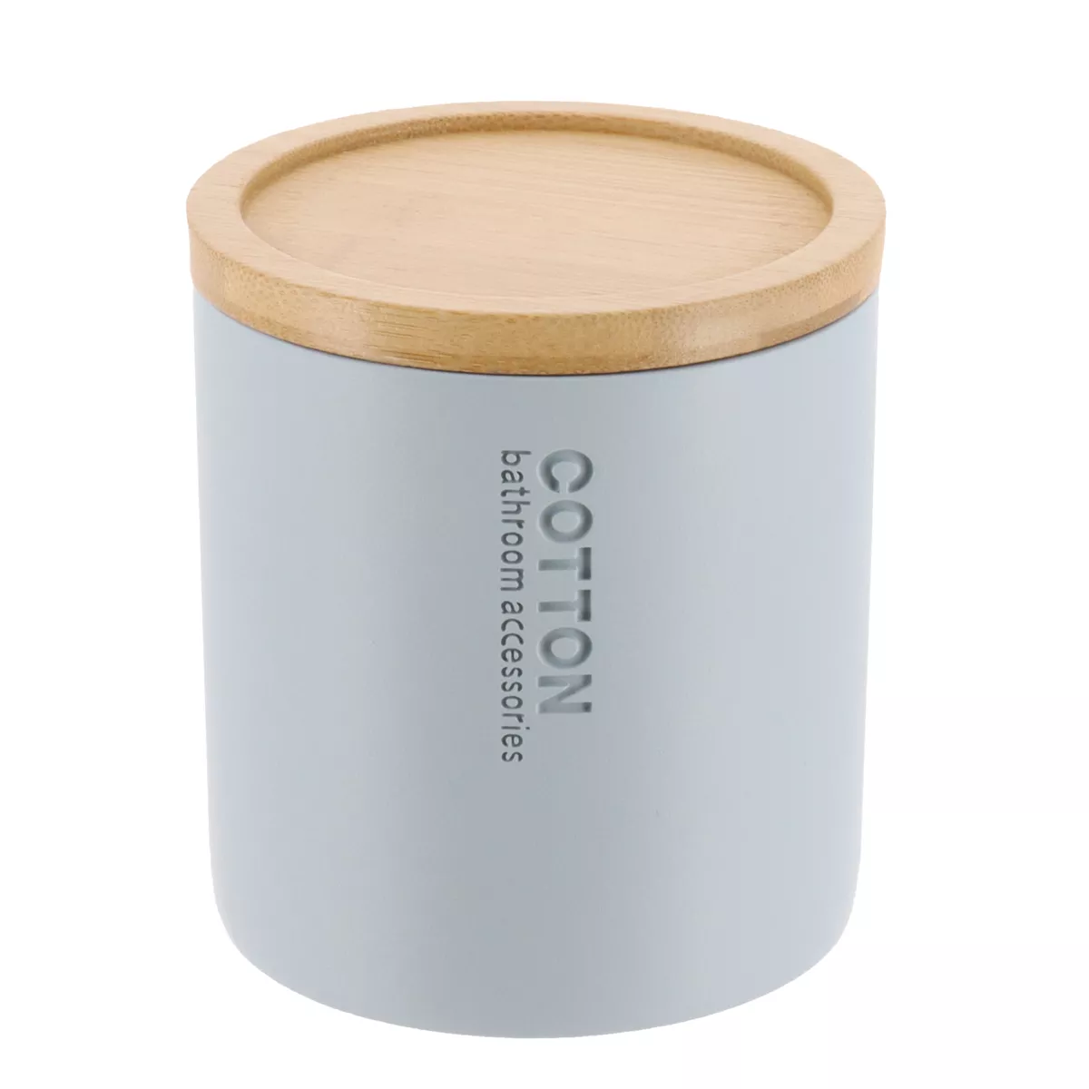 BOITE A COTON POLYRESINE COUVERCLE BAMBOU - BLEU CLAIR/BAMBOU