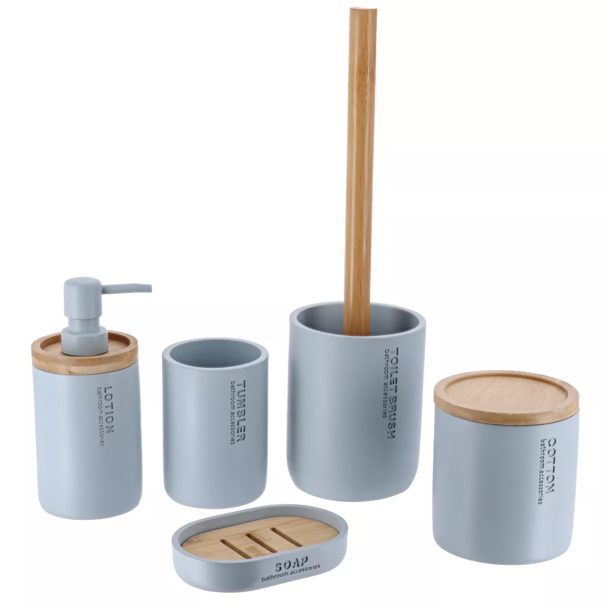 BOITE A COTON POLYRESINE COUVERCLE BAMBOU - BLEU CLAIR/BAMBOU