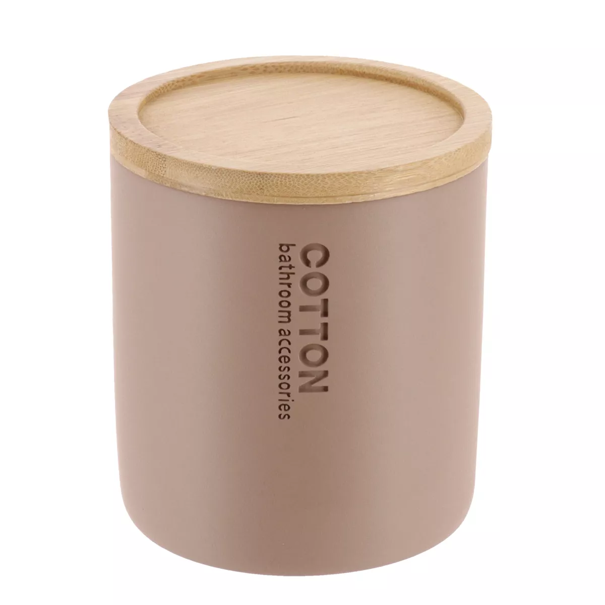 BOITE A COTON POLYRESINE COUVERCLE BAMBOU - CAPPUCCINO/BAMBOU