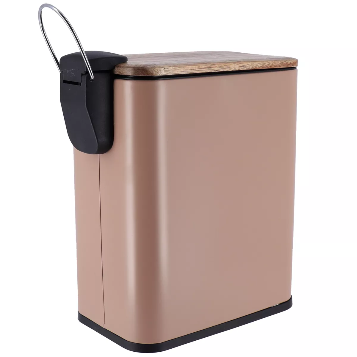 Pattumiera bagno in metallo e acacia Season colore Camel