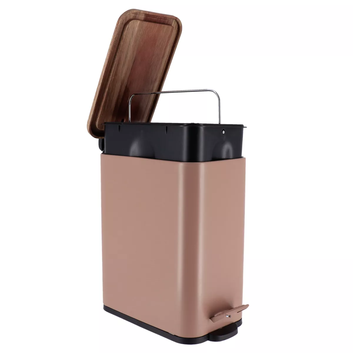 Pattumiera bagno in metallo e acacia Season colore Camel