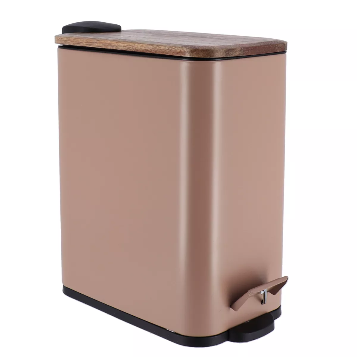 Pattumiera bagno in metallo e acacia Season colore Camel