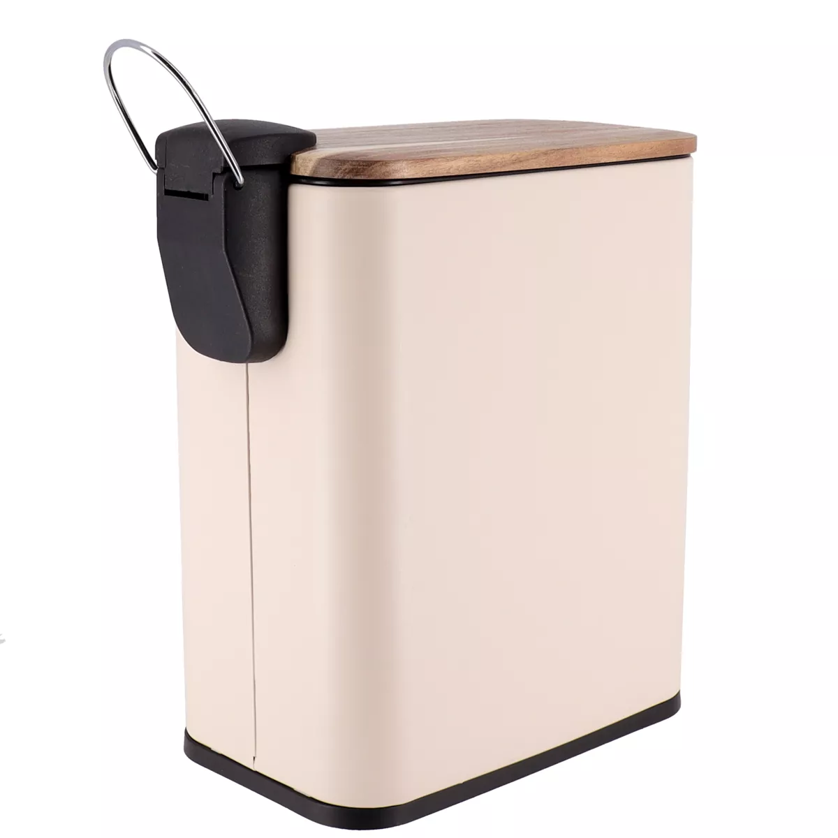 Papelera de baño de metal y acacia Season color Beige