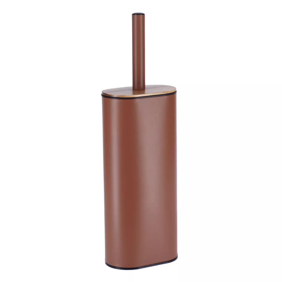 BROSSE WC METAL OVALE ET SILICONE PLAT ACACIA/AMBRE