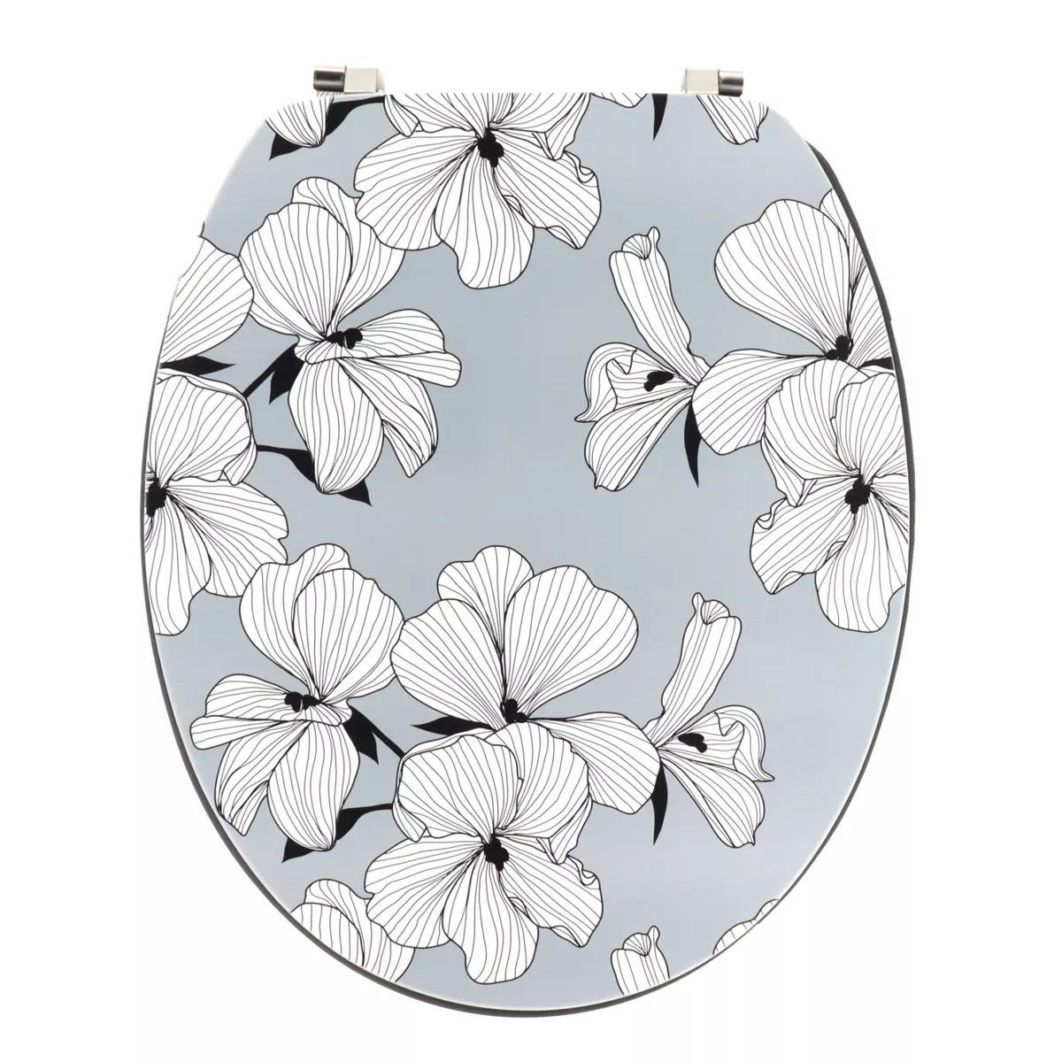 ABATTANT WC MDF 18 POUCES COUVERCLE DESIGN IMPRIMEE  ATTACHES ACIER INOXYDABLE - ECRIN GRIS