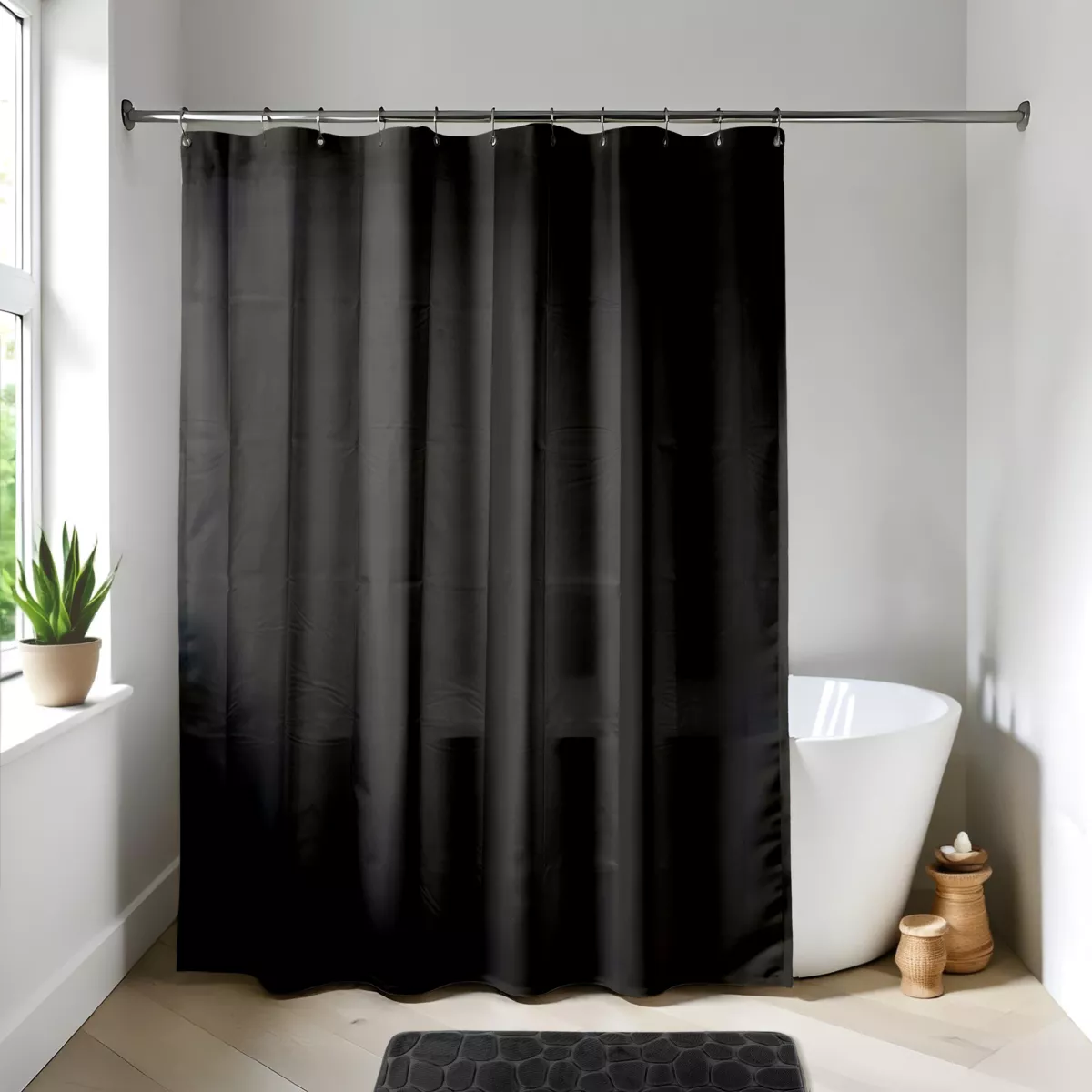 Rideau de douche plastique Uni Noir