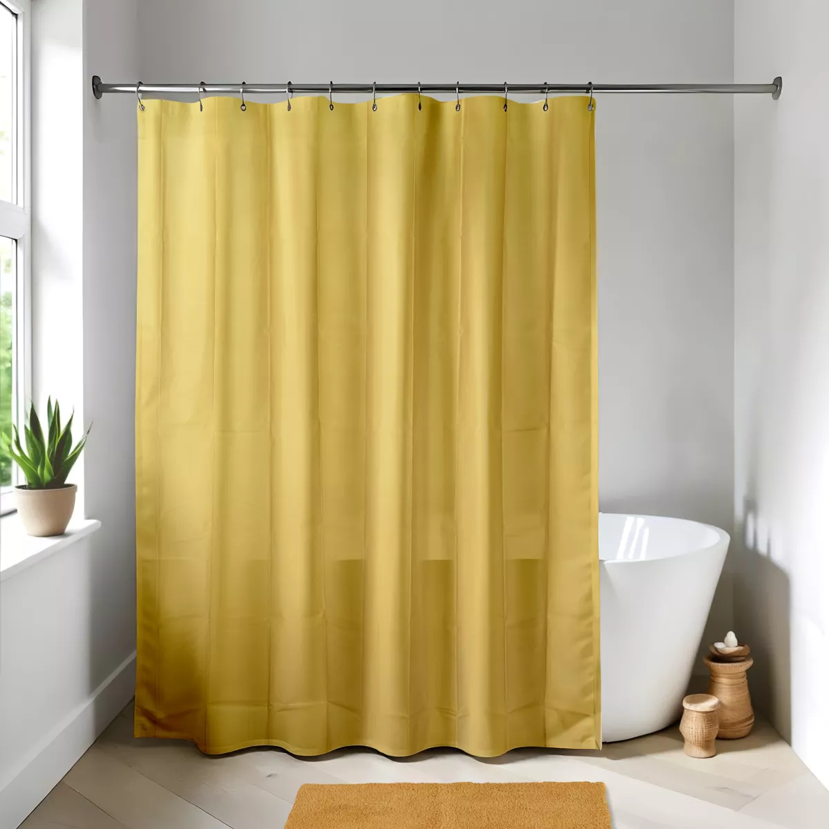 Cortina de ducha con anillas (180 x 200 cm) Unicolor Mostaza
