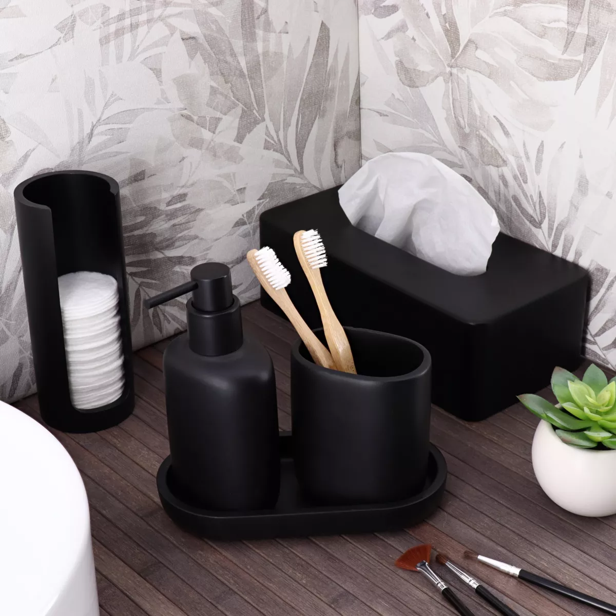 DISTRIBUTEUR COTONS DEMAQUILLANTS POLYRESINE - NOIR