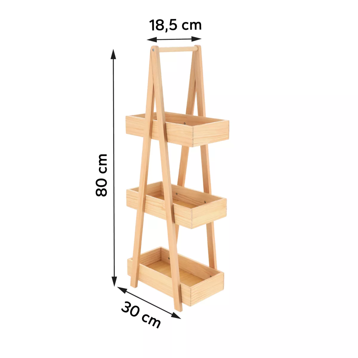 Regal aus Holz  3 Ebenen (H81 cm) Pyramide Naturfarben