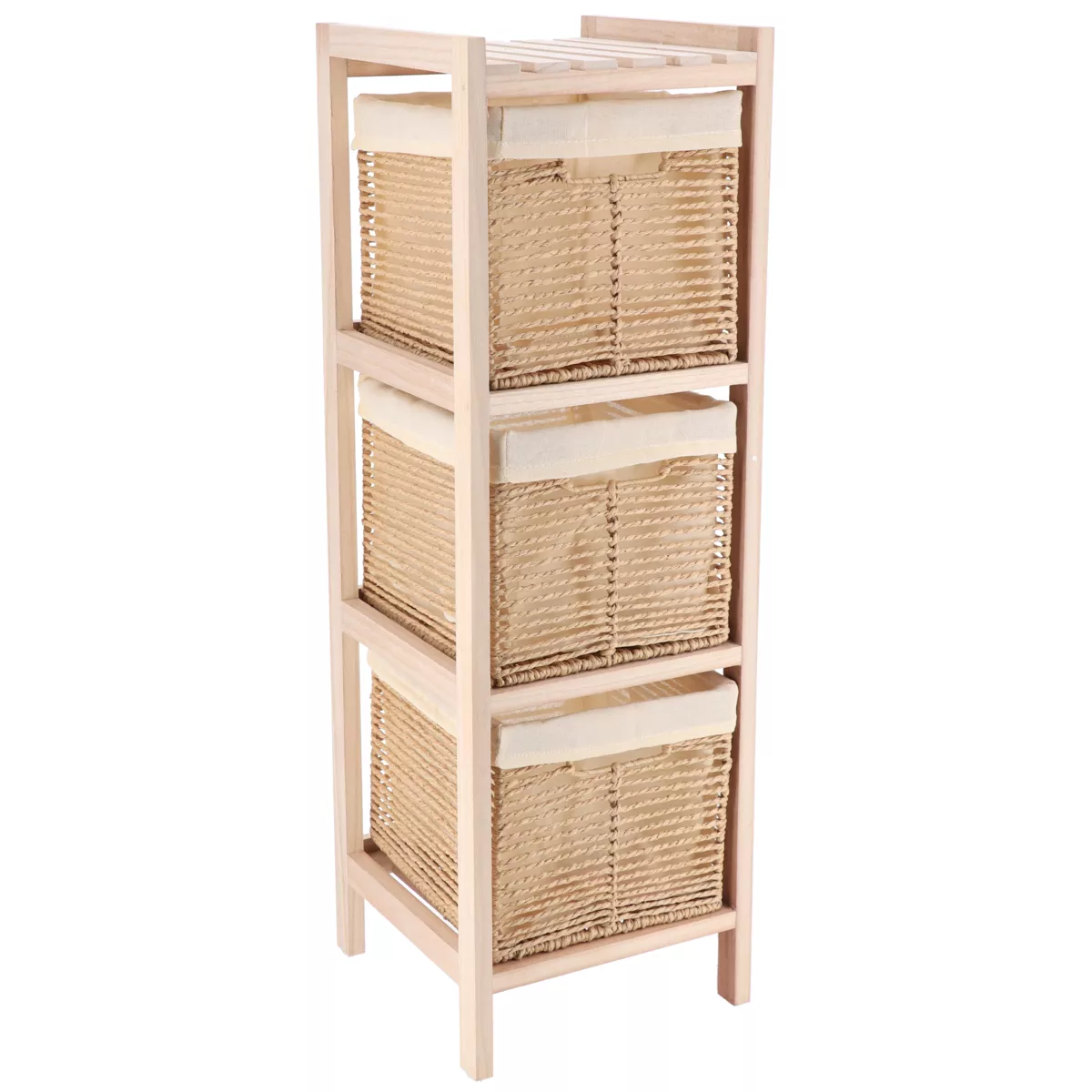 Mueble de almacenamiento 3 cestas (H77 cm) Paulownia Beige