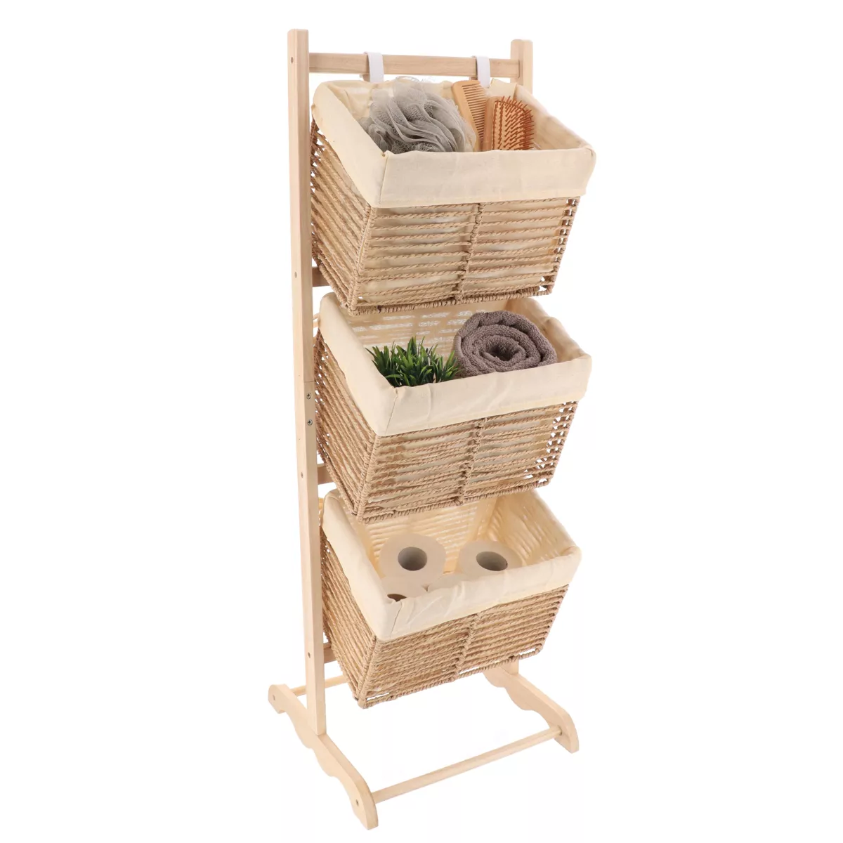 MEUBLE PAULOWNIA NATUREL 3 PANIERS INCLINES PAPIER - NATUREL