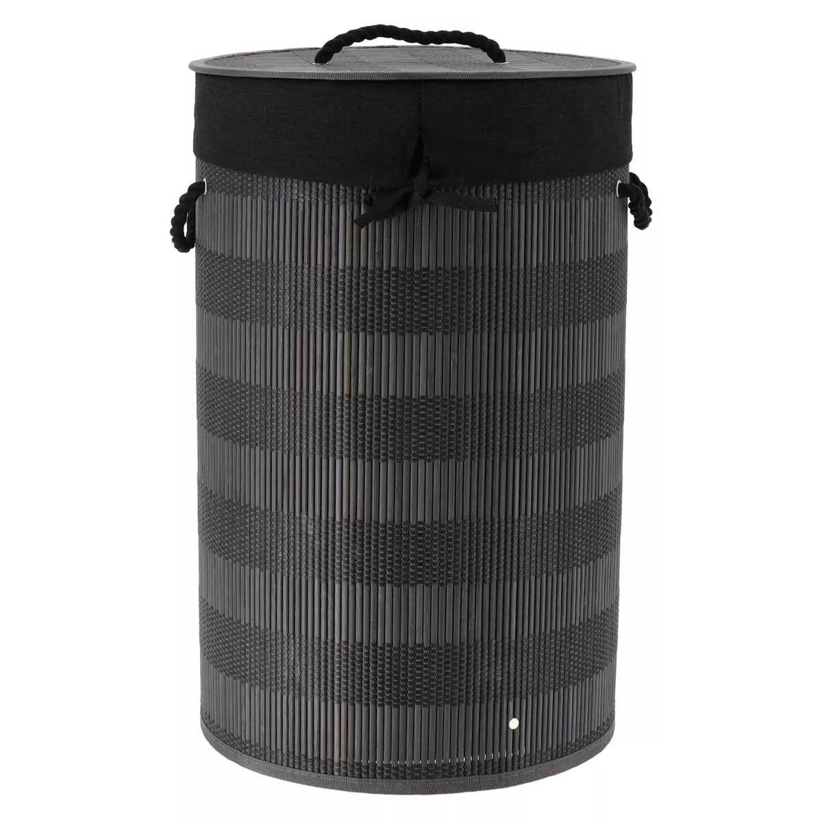 PANIERE A LINGE PLIABLE BAMBOU ET COTON AVEC COUVERCLE - NOIR/GRIS