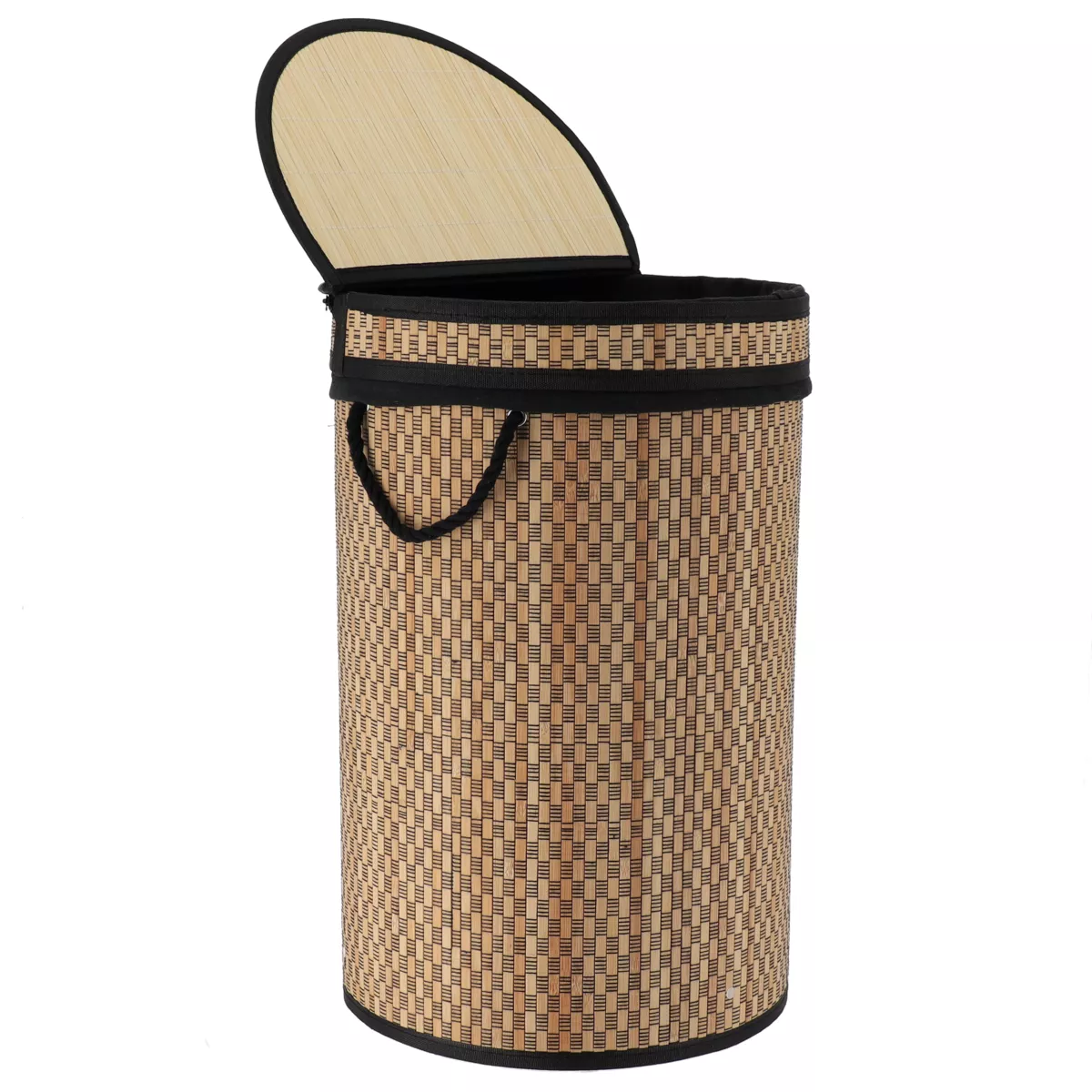 Cesto per la biancheria rotondo e pieghevole (H55 cm) Damier Nero e naturale