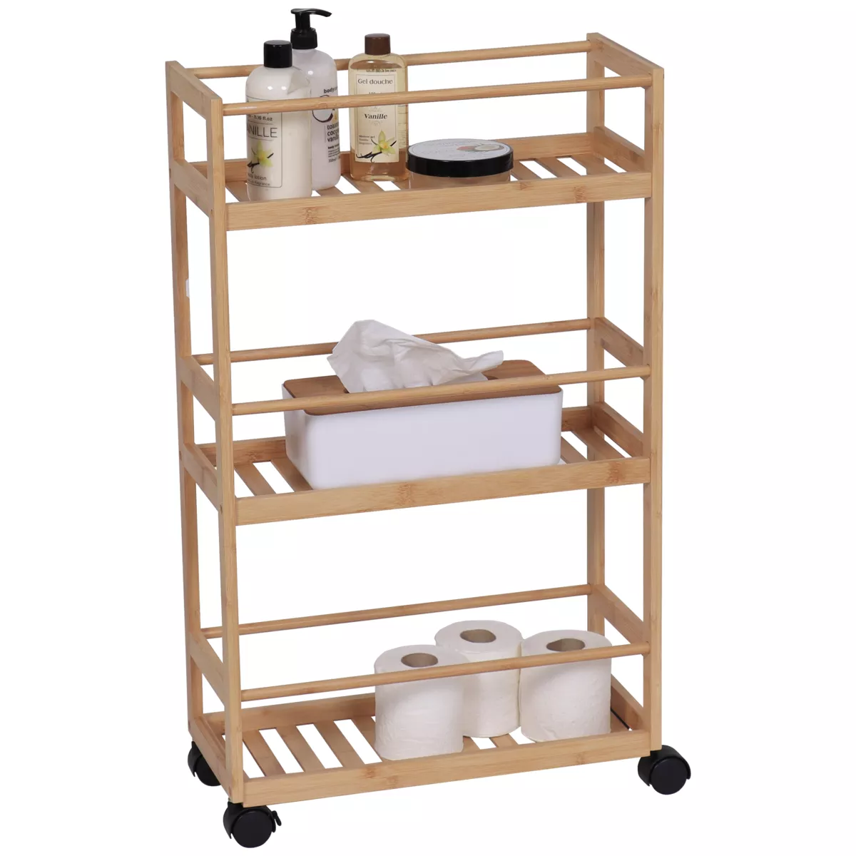 Carrello a rotelle a 3 livelli in bambù (H75 cm) Armonia Naturale