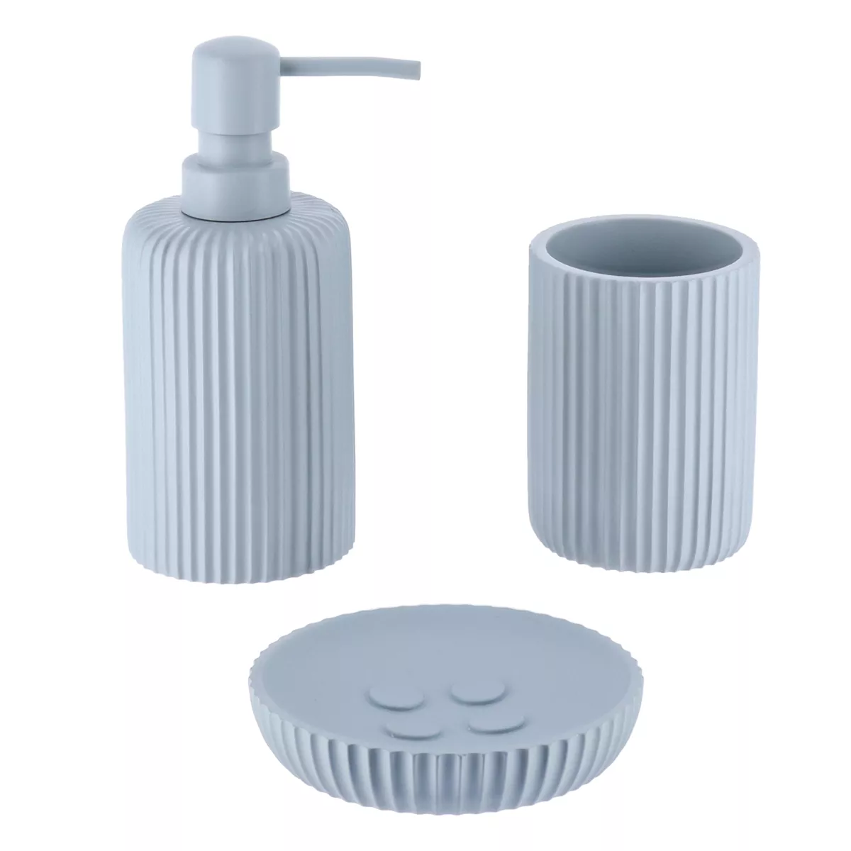 Set de accesorios para baño de resina Estriado Azul claro