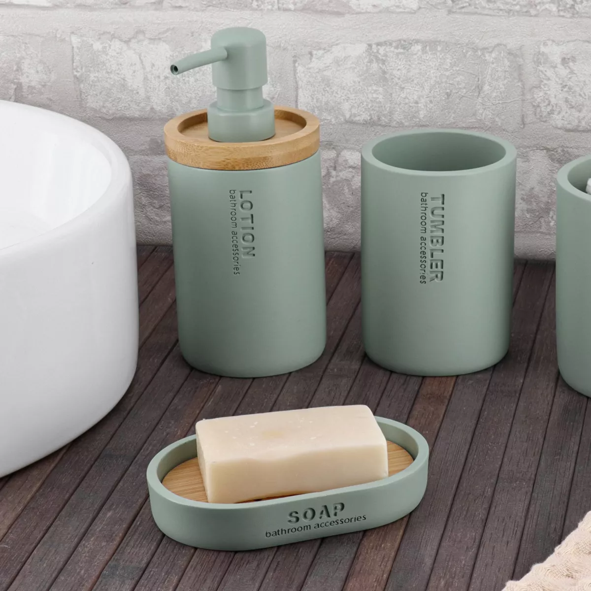 Set de accesorios para baño Purebamboo Verde eucalipto
