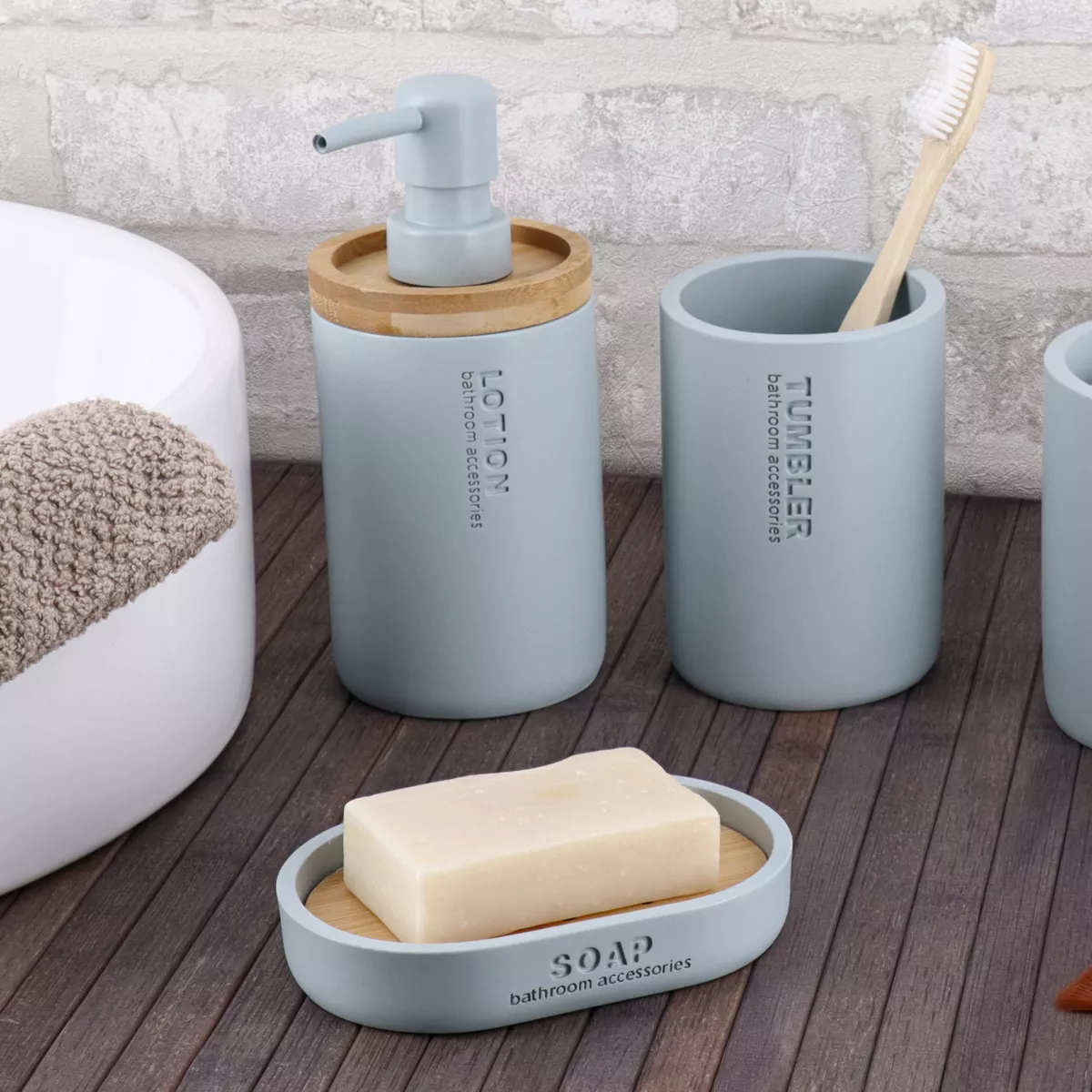 Set de accesorios para baño Purebamboo Azul claro