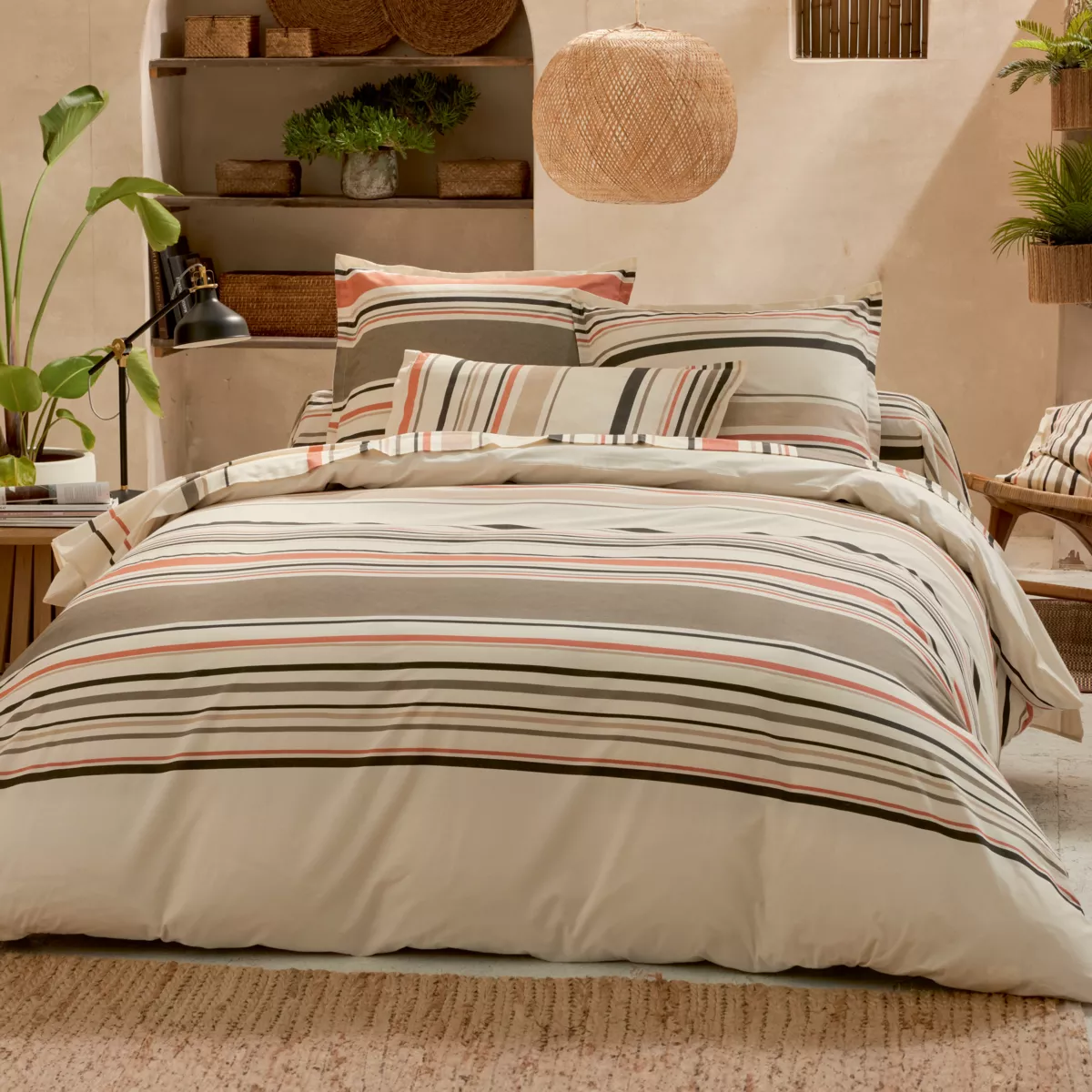 Drap plat coton lavé (240 x 310 cm) Hugo Corail