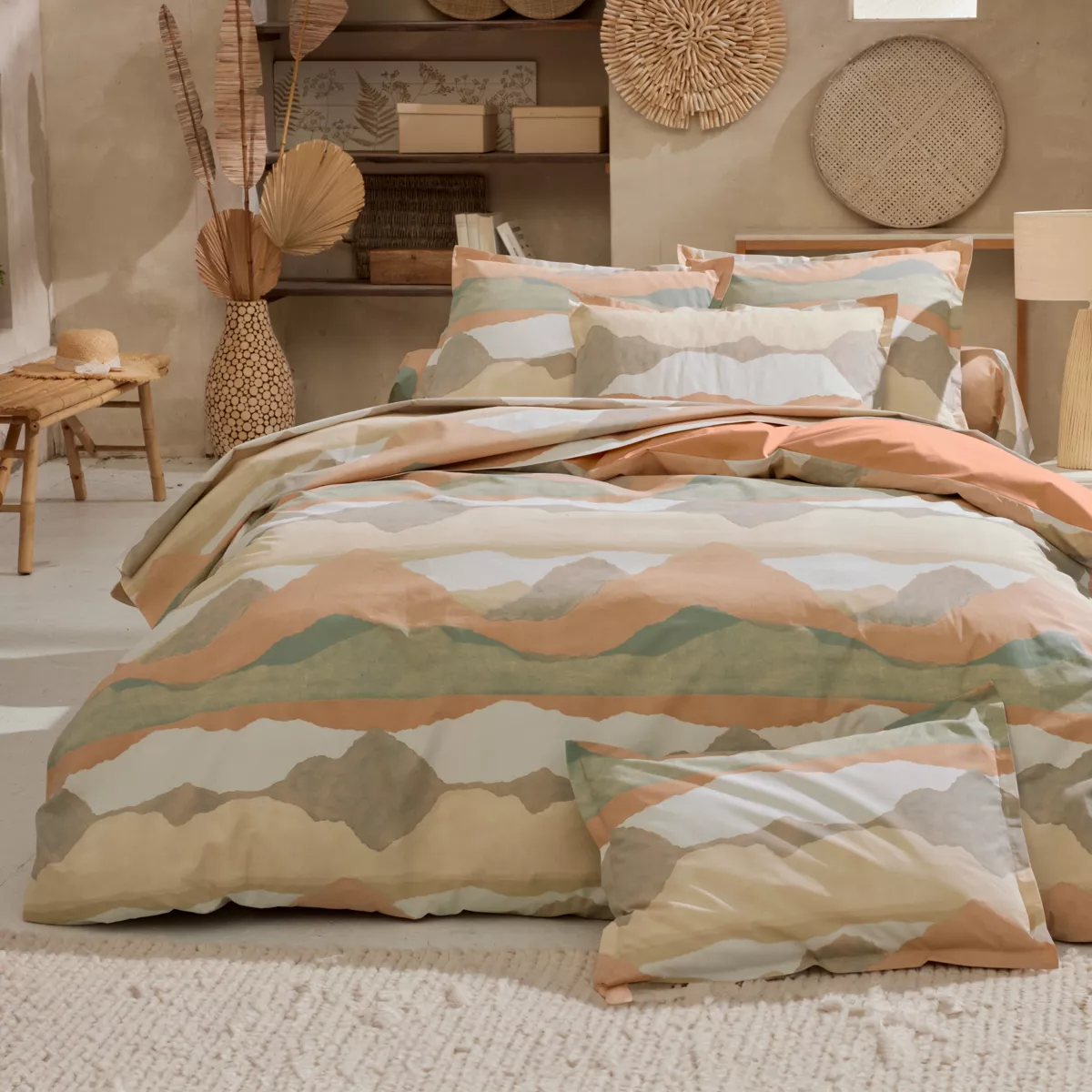 Federa cuscino a rullo percalle di cotone (200 cm) Beige Gesso