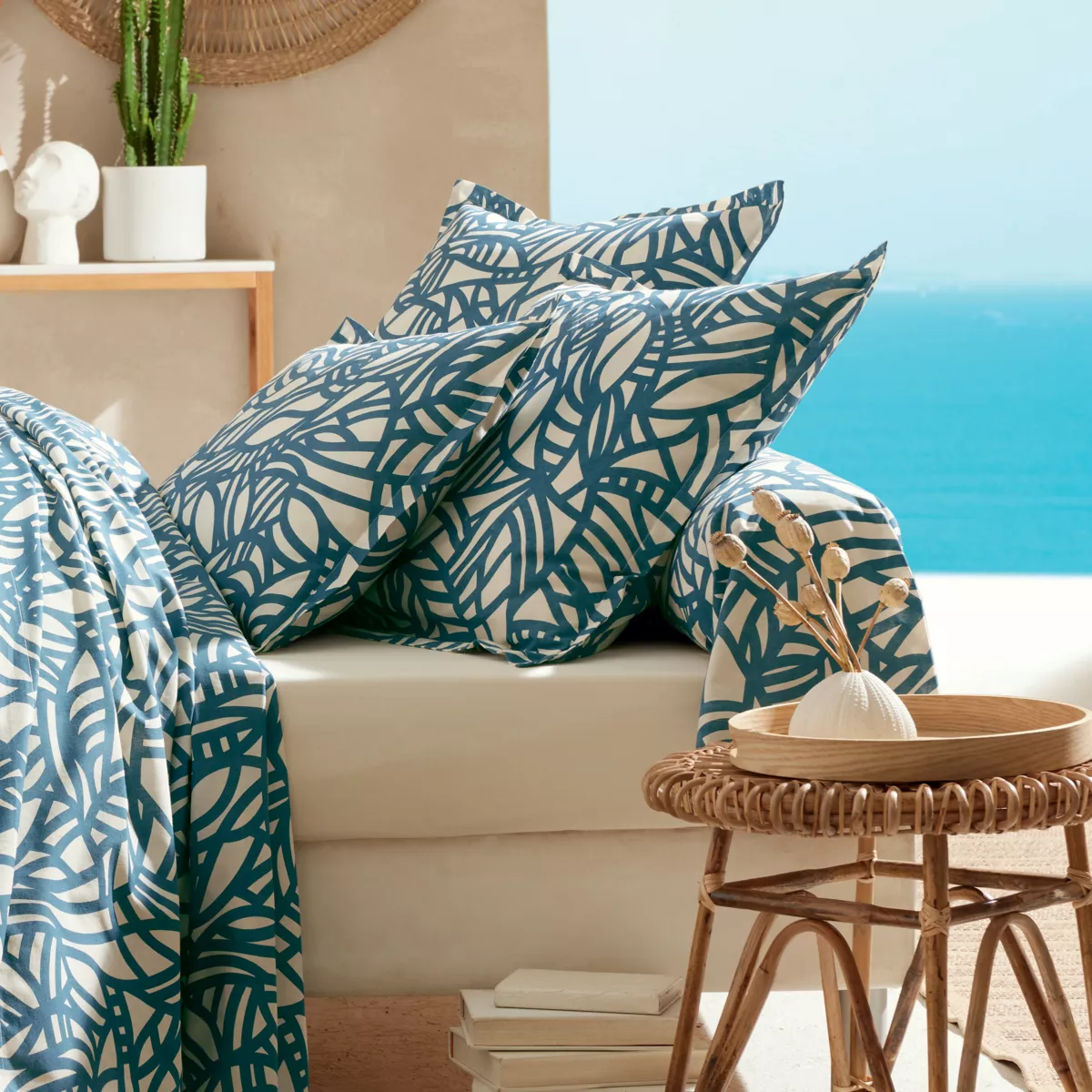 Housse de couette coton lavé (300 x 240 cm) Serena Bleue