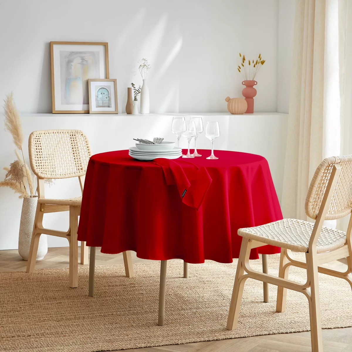 Fleckenabweisende runde Tischdecke (180 cm) Elise Rot