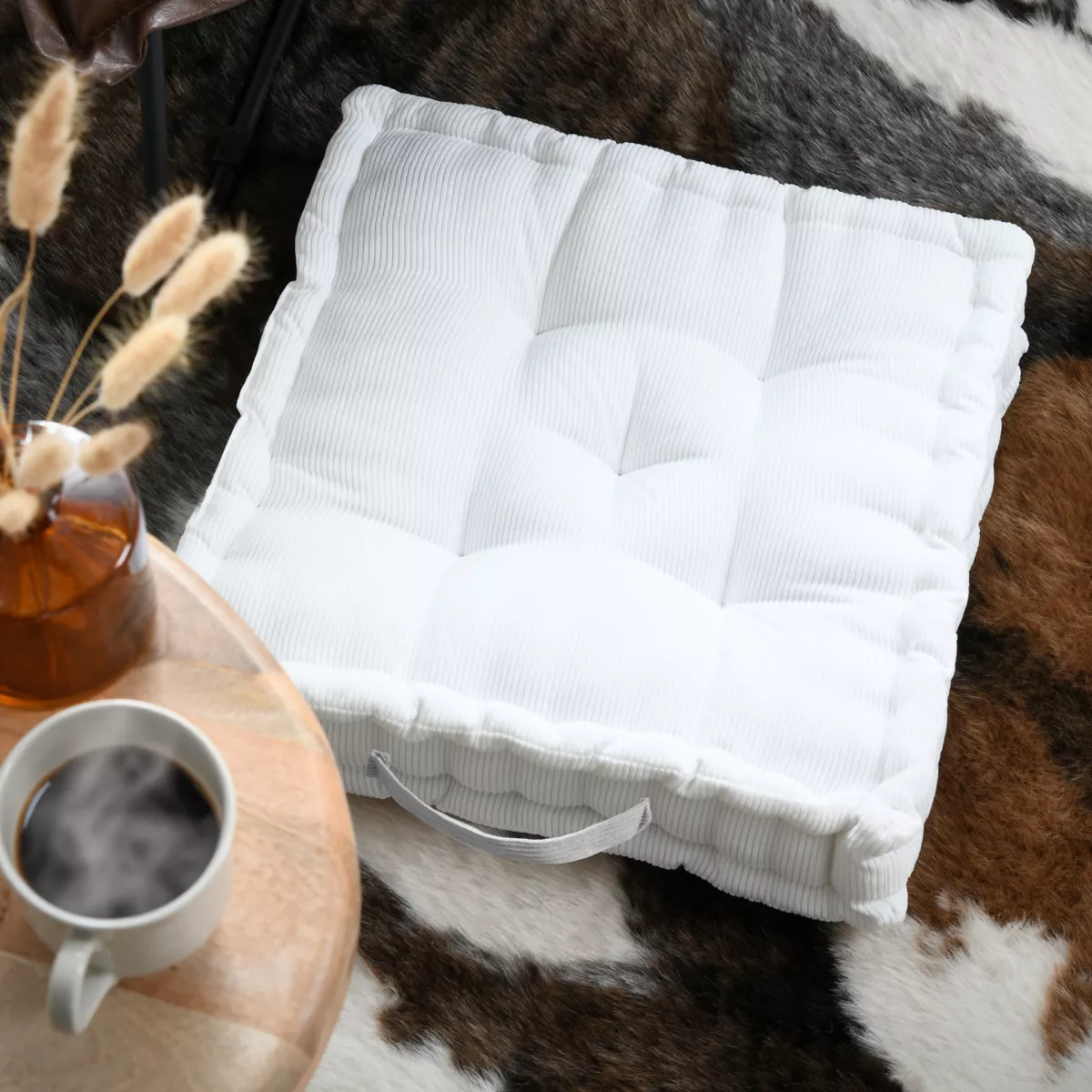Cuscino da pavimento quadrato in velluto (45 x 45 cm) Dandy Ecru