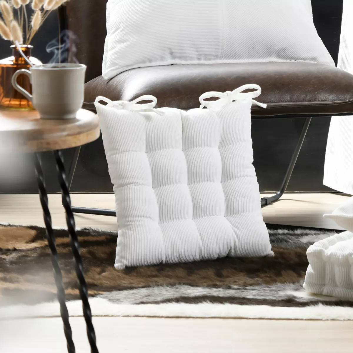 Coussin de chaise carré velours (38 x 38 cm) Dandy Ecru