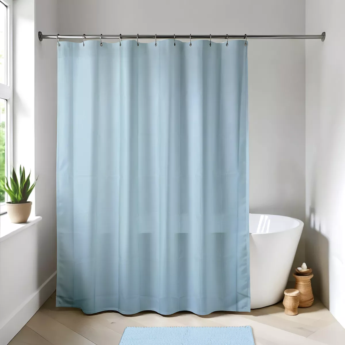 Cortina de ducha con anillas (180 x 200 cm) Unicolor Azul claro