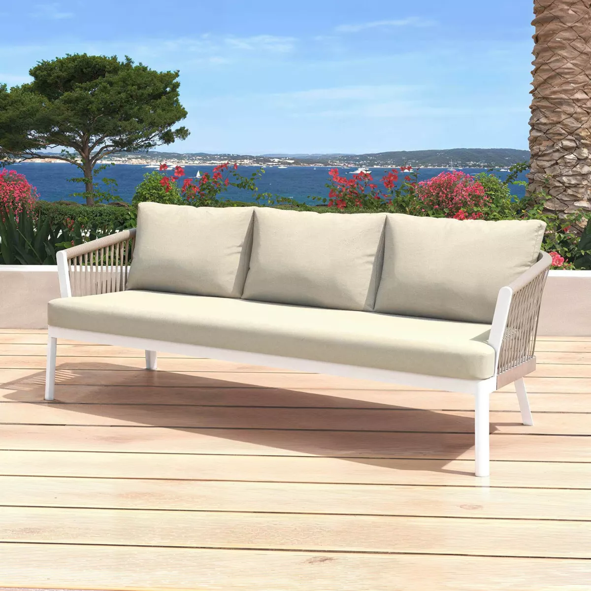 Salon de jardin en aluminium 5 places 4 pcs Amalfi Blanc et beige