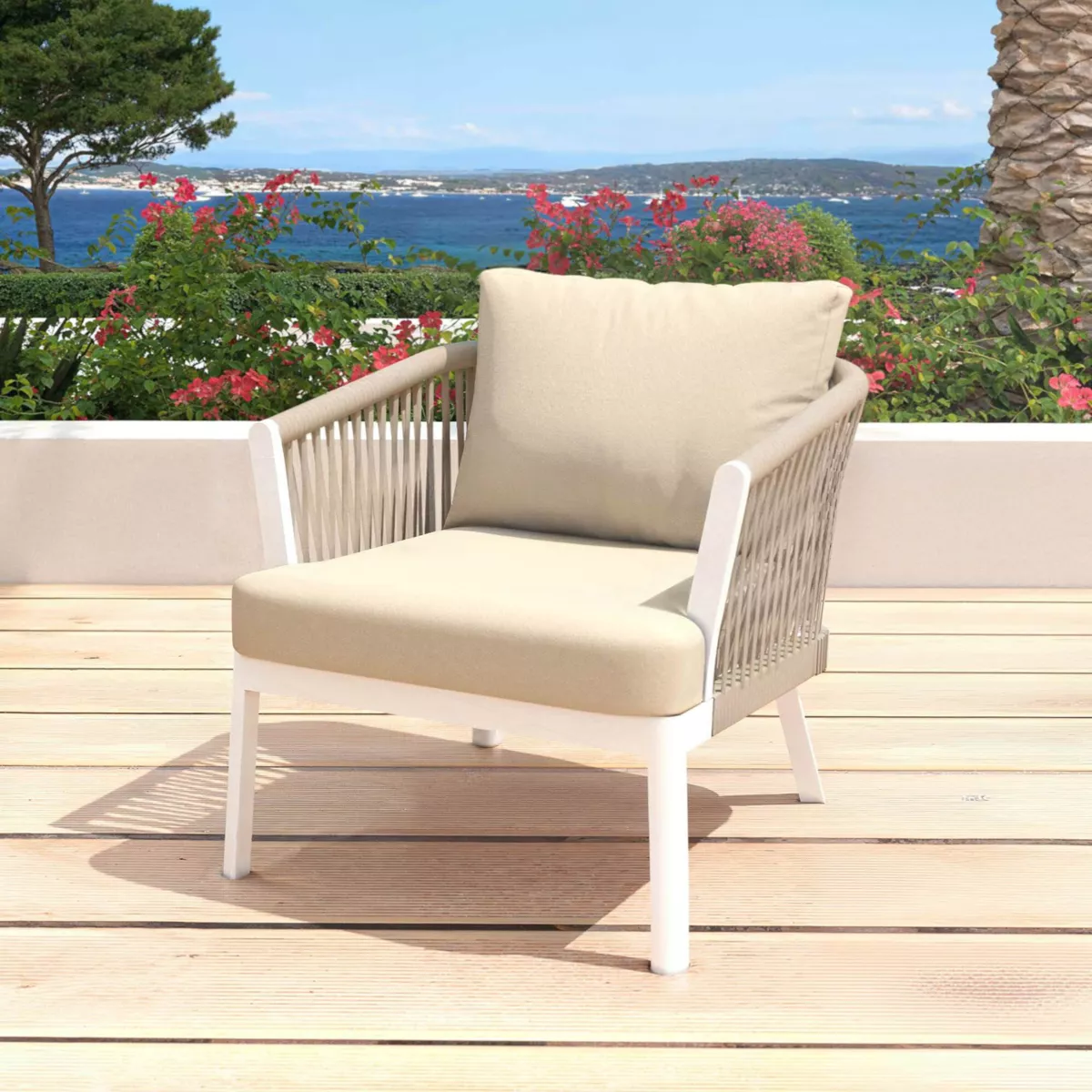 Salotto da giardino in alluminio 4 posti 4 pezzi Amalfi Bianco e beige