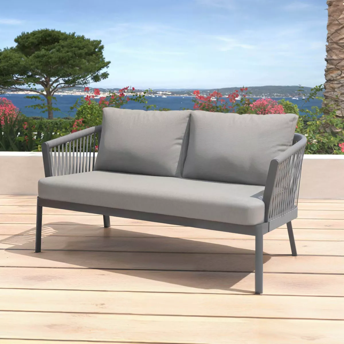 Salotto da giardino in alluminio 7 posti 5 pezzi Amalfi Grigio antracite